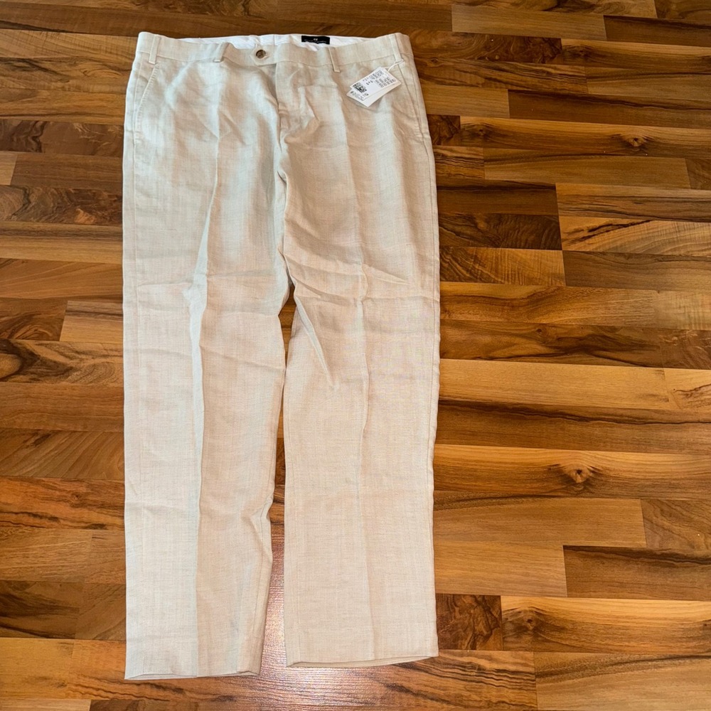 H&M Linen Blend Mens Dress Pants, Beige Straight Leg, Size‎ 42R, New vacation